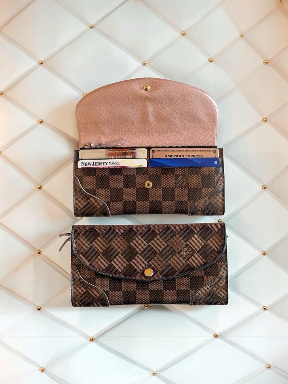 Louis Vuitton Damier Ebene Long Wallet Brown & Pink